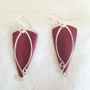 Silver Red Triangle Modern Earrings